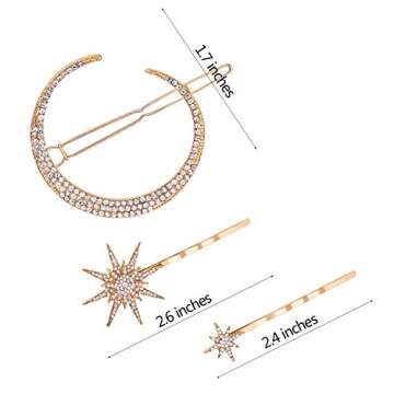 6 Pieces Stars and Moon Hair Clips Wedding Vintage Rhinestone Star Hair Pin Hair Barrettes Metal Alloy Moon Hair Pins for Women Girls Hair Accessories (Gold)