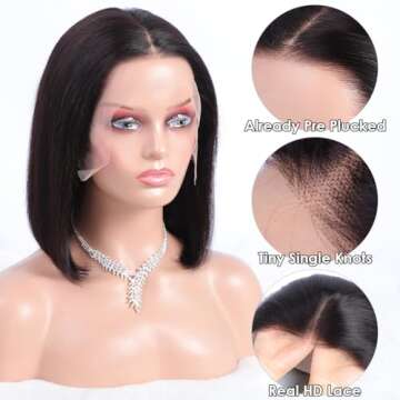 Flady 10 inch Bob Wig Human Hair 13x4 Frontal Lace Wig Straight HD Lace Front Wigs Human Hair Pre Pl...