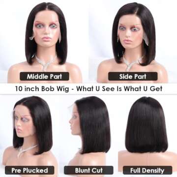 Flady 10 inch Bob Wig Human Hair 13x4 Frontal Lace Wig Straight HD Lace Front Wigs Human Hair Pre Plucked With Baby Hair Glueless Short Bob Wigs for Women 150% Density Natural Color