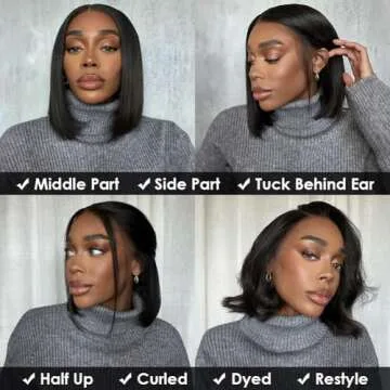 Flady 10 inch Bob Wig Human Hair 13x4 Frontal Lace Wig Straight HD Lace Front Wigs Human Hair Pre Plucked With Baby Hair Glueless Short Bob Wigs for Women 150% Density Natural Color