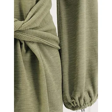 R.Vivimos Women's Autumn Winter Cotton Long Sleeves Elegant Knitted Bodycon Tie Waist Sweater Pencil Dress