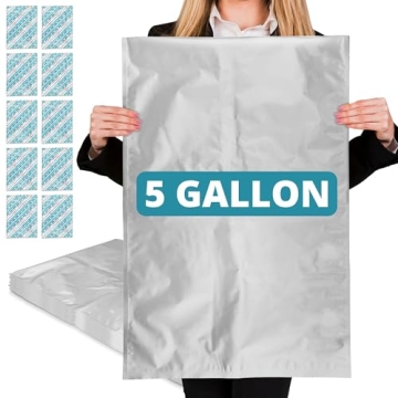 Dry-Packs 10 5 Gallon Mylar Bags with Oxygen Absorbers for Food Storage, 2000cc Oxygen Absorber, Lon...
