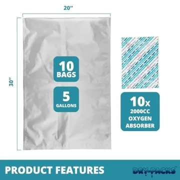 Durable Mylar Bags with Oxygen Absorbers for Food Storage