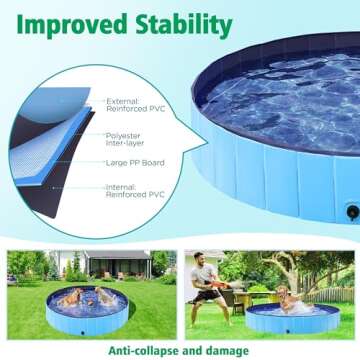 Yaheetech Foldable Dog Pool 63 x 12 Inches Collapsible Hard Plastic Pet Swimming Pool Portable Dog Bath Tub Puppy Cat Shower Pet Wading Pool for Outdoor/Indoor w/Pet Repair Patches, Blue