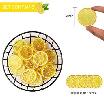 KINMINGZHU 20pcs Lifelike Mini Simulation Plastic Lemon Slices for Decor and Photography