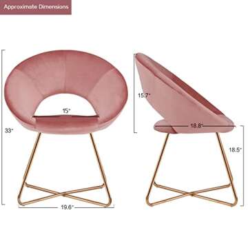 DUHOME Modern Accent Velvet Chairs Dining Chairs Single Sofa Comfy Upholstered Arm Chair Living Room Furniture Mid-Century Leisure Lounge Chairs with Golden Metal Frame Legs 1 PCS Pink