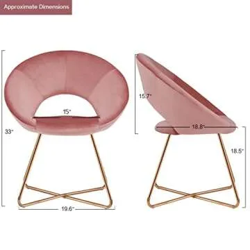 DUHOME Modern Accent Velvet Chairs Dining Chairs Single Sofa Comfy Upholstered Arm Chair Living Room Furniture Mid-Century Leisure Lounge Chairs with Golden Metal Frame Legs 1 PCS Pink