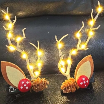 BARTOSI LED Light Christmas Hair Clips Reindeer Antlers Xmas Hairpins Hair Barrettes Cute Party Cosp...