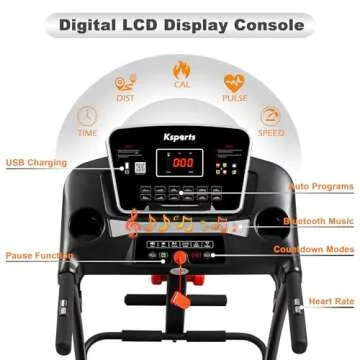 Ksports Foldable 16 Inch Wide Home Treadmill w/Bluetooth Connectivity, Kinomap, Zwift & FitShow Fitness Tracking Apps, USB/AUX Ports, Manual Inclines and Speed Control