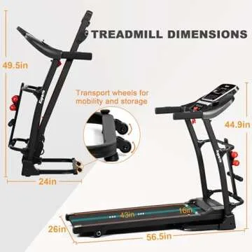 Ksports Foldable 16 Inch Wide Home Treadmill w/Bluetooth Connectivity, Kinomap, Zwift & FitShow Fitness Tracking Apps, USB/AUX Ports, Manual Inclines and Speed Control