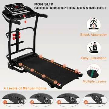 Ksports Foldable 16 Inch Wide Home Treadmill w/Bluetooth Connectivity, Kinomap, Zwift & FitShow Fitness Tracking Apps, USB/AUX Ports, Manual Inclines and Speed Control