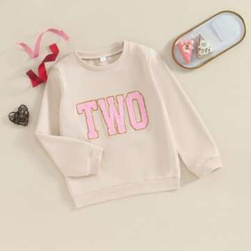 Lamuusaa Toddler Baby Girl Boy Birthday Outfit One/Two/Three/Four/Five/Six Embroidery Sweatshirt Shirts Birthday Gift