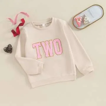 Lamuusaa Toddler Baby Girl Boy Birthday Outfit One/Two/Three/Four/Five/Six Embroidery Sweatshirt Shirts Birthday Gift
