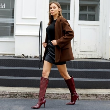 Stylish COMJUY Burgundy Knee High Boots for Women