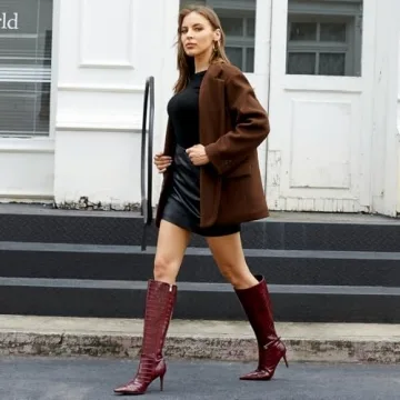Stylish COMJUY Burgundy Knee High Boots for Women