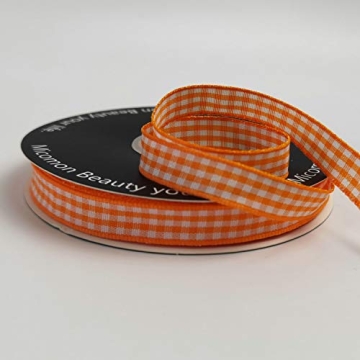 Micomon Orange Gingham Ribbon 25 Yards 100% Polyester