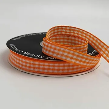 Micomon Orange Gingham Ribbon 25 Yards 100% Polyester