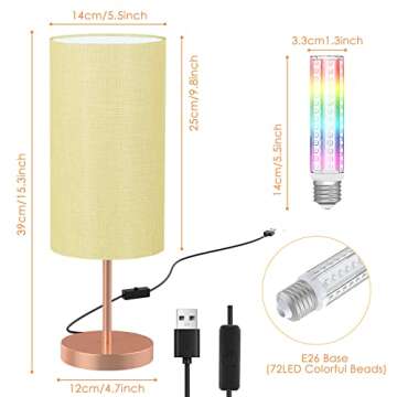 emie Smart Rainbow Table Lamp for Bedroom, Modern Bedside Lamps for Nightstand Decoration, 72 LED Colorful Bulb with APP Control & Music Sync, Desk Light for Home Office Living Room Decor