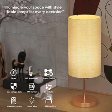 emie Smart Rainbow Table Lamp for Bedroom, Modern Bedside Lamps for Nightstand Decoration, 72 LED Colorful Bulb with APP Control & Music Sync, Desk Light for Home Office Living Room Decor