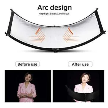 SUPON Clamshell Light Reflector Diffuser, 71"x24" /180x60cm Arclight Curved Lighting Reflector, Black, White, Gold, Silver with 28" /70cm Light Stand, Carry Bag for Photography Portrait Studio Shoot