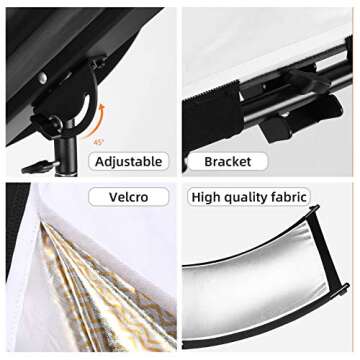SUPON Clamshell Light Reflector Diffuser, 71"x24" /180x60cm Arclight Curved Lighting Reflector, Black, White, Gold, Silver with 28" /70cm Light Stand, Carry Bag for Photography Portrait Studio Shoot