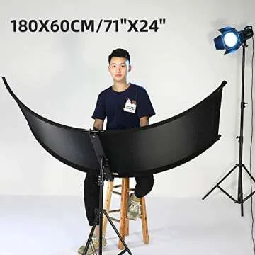 SUPON Clamshell Light Reflector Diffuser, 71"x24" /180x60cm Arclight Curved Lighting Reflector, Black, White, Gold, Silver with 28" /70cm Light Stand, Carry Bag for Photography Portrait Studio Shoot