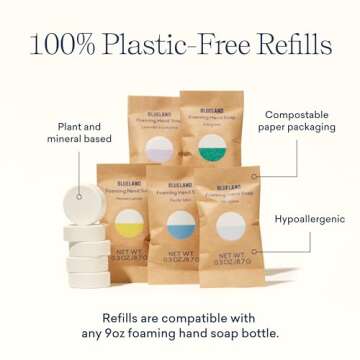 BLUELAND Foaming Hand Soap Refill Tablets, 10-Pack, Fragrance-Free, Eco Friendly Cleaning Products, 10 x 9 Fl oz