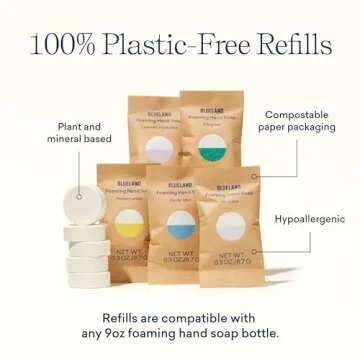 BLUELAND Foaming Hand Soap Refill Tablets, 10-Pack, Fragrance-Free, Eco Friendly Cleaning Products, 10 x 9 Fl oz