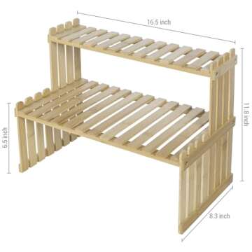 MyGift Natural Bamboo Indoor Plant Stand for Desk, 2 Tier Desktop Shelf Organizer Rack with 2 Slatted Shelves