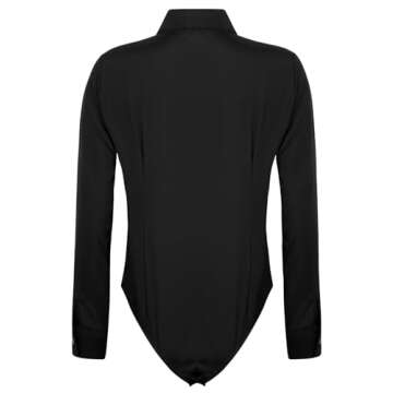 inlzdz Women's Work Shirts Tops Long Sleeve Turn-Down Collar Button Down Shirts Work Wear One Piece ...