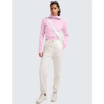 CRZ YOGA Womens Fleece Zip Up Cropped Hoodie Workout Jacket Athletic Casual Long Sleeve Sweatshirts with Thumb Holes Pink Peony X-Small