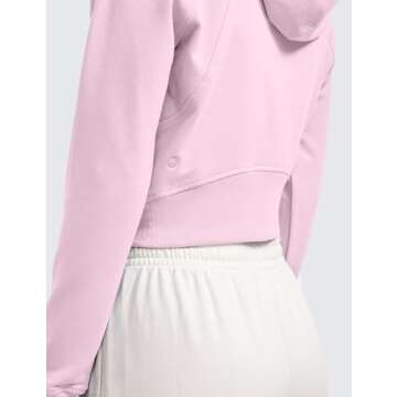 CRZ YOGA Womens Fleece Zip Up Cropped Hoodie Workout Jacket Athletic Casual Long Sleeve Sweatshirts with Thumb Holes Pink Peony X-Small