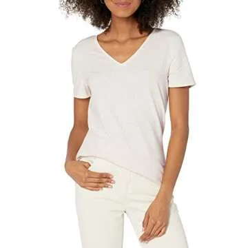 Amazon Essentials Women's Classic-Fit Short-Sleeve V-Neck T-Shirt Pack of 2 in Olive/Oatmeal