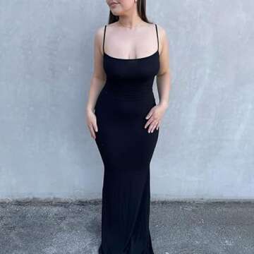 dupes Cutout Y2k Maxi Bodycon Dress Women Sexy Spaghetti Strap Sleeveless Cami Cut Out Halter Solid Slim Fit Slip Long Basic Going Out Dresses Night Party Club (Black Backless Fishtail, M)