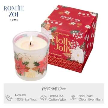 ROMIIE ZOI Christmas Scented Candle - 6oz Soy Wax Candle, Holly Jolly Decorations for Women, Infused...