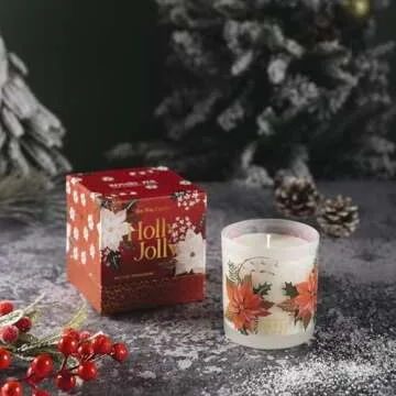 ROMIIE ZOI Christmas Scented Candle - 6oz Soy Wax Candle, Holly Jolly Decorations for Women, Infused with Citrus & Pine Aroma - Exquisite Red & Gold Gift Box Packaged for Christmas Holiday Season Gift