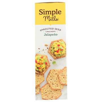 Simple Mills Sprouted Seed Crackers, Jalapeno - Gluten Free, Vegan, Healthy Snacks, Plant Based, 4.25 Ounce (Pack of 1)