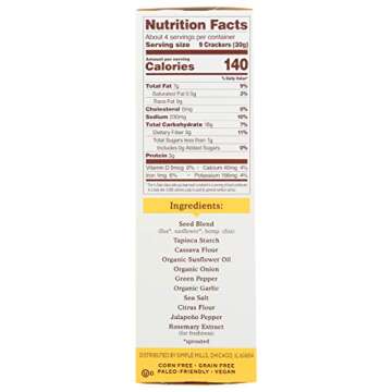 Simple Mills Sprouted Seed Crackers, Jalapeno - Gluten Free, Vegan, Healthy Snacks, Plant Based, 4.25 Ounce (Pack of 1)