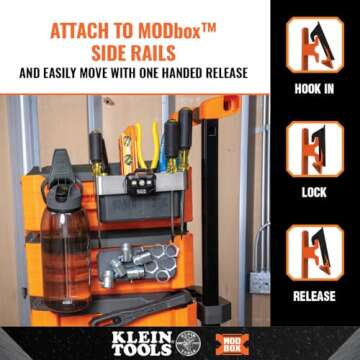 Klein Tools 54814MB MODbox Tool Carrier, Modular Tool Storage System Side Mounting Accessory, Easy One-Handed Attachment and Slim Profile