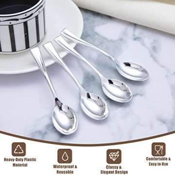 WDF 300 Pieces Plastic Silver Mini Spoons - 4 Inches Silver Plastic Tasting Spoons for Desserts, Heavy Duty Disposable Spoons Perfect for Coffee, Cake, Desserts, Appetizers for Wedding/Party