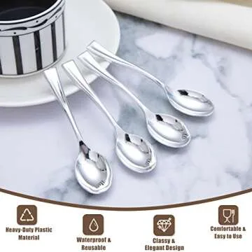 WDF 300 Pieces Plastic Silver Mini Spoons - 4 Inches Silver Plastic Tasting Spoons for Desserts, Heavy Duty Disposable Spoons Perfect for Coffee, Cake, Desserts, Appetizers for Wedding/Party