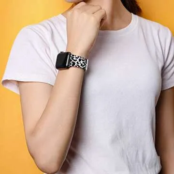 Laffav Compatible with Apple Watch Band 42mm 41mm 40mm 38mm for Women Men, Soft Silicone Fadeless Pattern Print Wristbands for iWatch Series 10/9/8/7/6/5/4/3/2/1 SE, Black/White Leopard