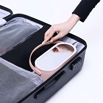 Travel Makeup Bag Organizer Travel Makeup Case Organizer with LED Light Mirror, Makeup Organizer Bag Makeup Travel Bag Makeup Train Case Portable Travel Cosmetic Bag Jewelry Organizer