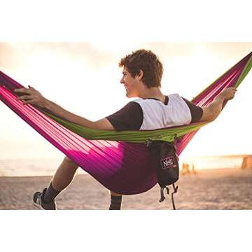 Double Camping Hammock - Portable Two Person Parachute Hammock for Outdoor Hanging. Heavy Duty & Lightweight, Best for Backpacking & Travel. Forest Edition (Green/Khaki)