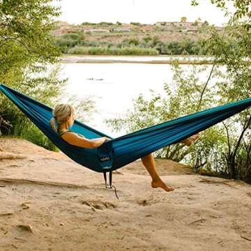 Double Camping Hammock - Portable Two Person Parachute Hammock for Outdoor Hanging. Heavy Duty & Lightweight, Best for Backpacking & Travel. Forest Edition (Green/Khaki)