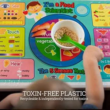 Klean Kids Food Scientist Disposable Placemats for Toddlers and Baby (40 Pack) - Fun Life Skills Educational Mat - Disposable Table Mats for Nonverbal Students and Children