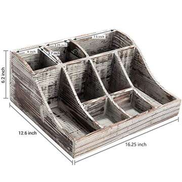 MyGift Torched Wood Countertop Coffee, Tea and Condiment Holder Storage Caddy with 9-Compartments