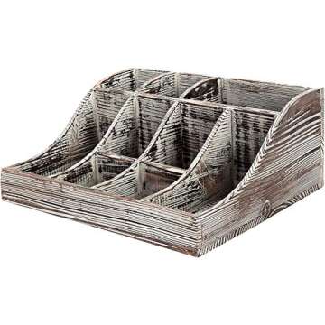 MyGift Torched Wood Countertop Coffee, Tea and Condiment Holder Storage Caddy with 9-Compartments