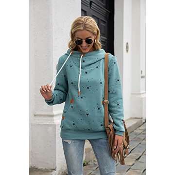 Kapoohott Womens Long Sleeve High Necked Printed Hoodie Casual Jumper Pullover Sweatshirt with Pockets(Light Green,M)