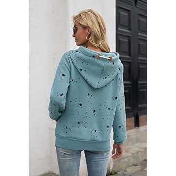 Kapoohott Womens Long Sleeve High Necked Printed Hoodie Casual Jumper Pullover Sweatshirt with Pockets(Light Green,M)